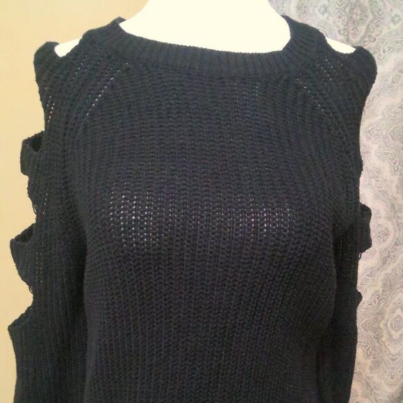 Ambiance Apparel Black Cut-Out Knit Sweater LARGE - Picture 1 of 3